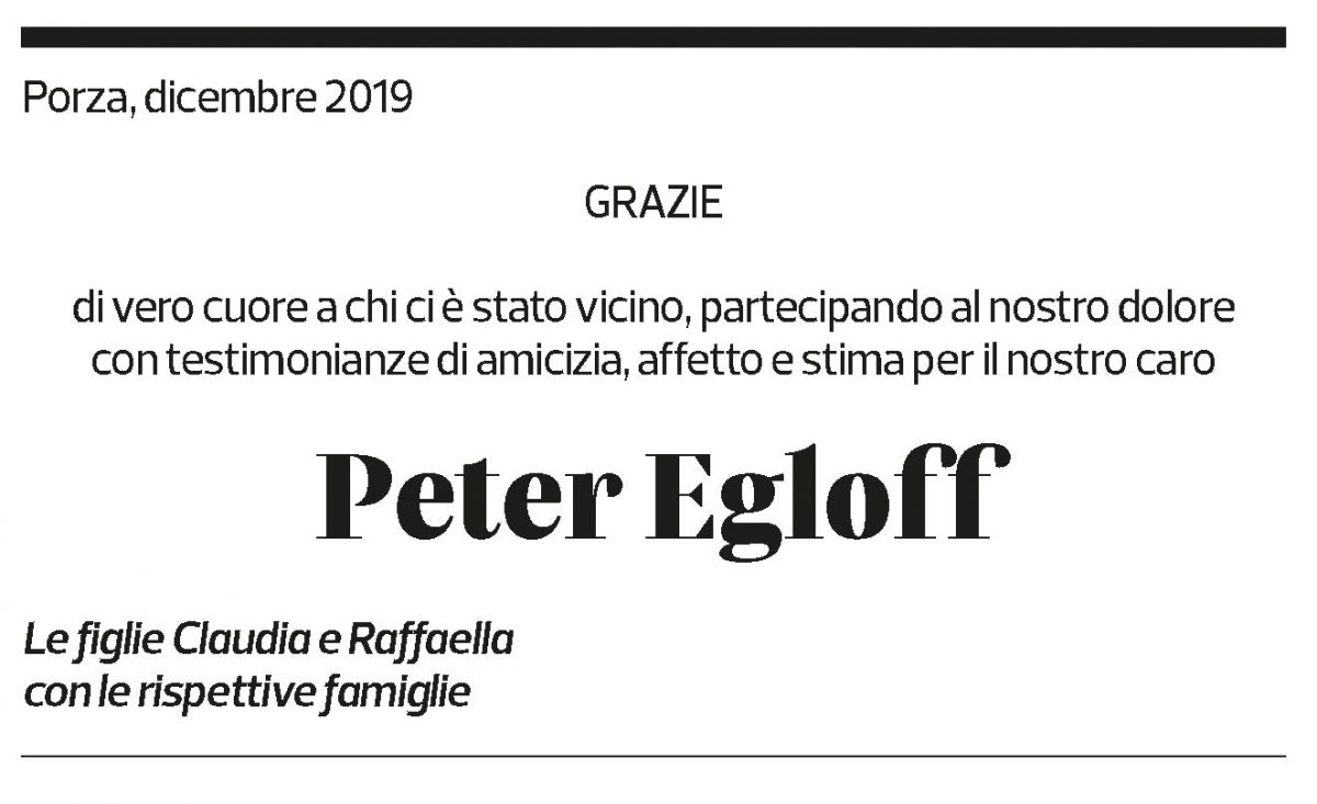 Annuncio funebre Peter Egloff