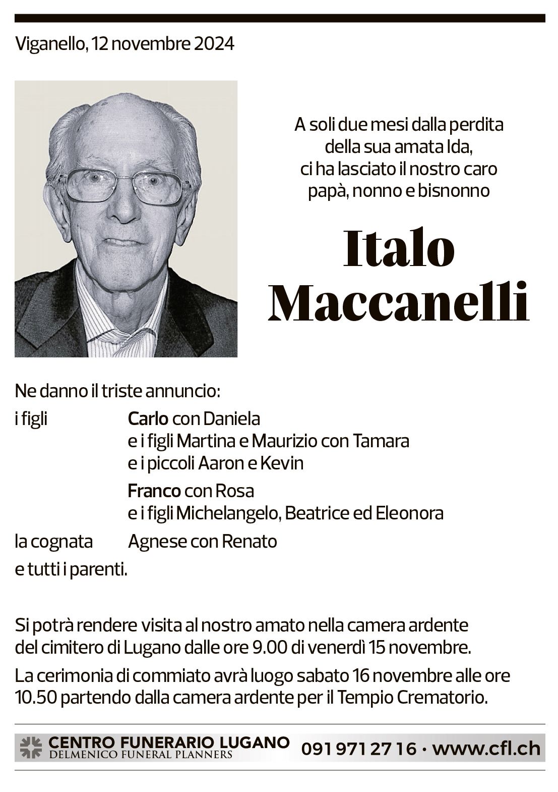 Annuncio funebre Italo Maccanelli