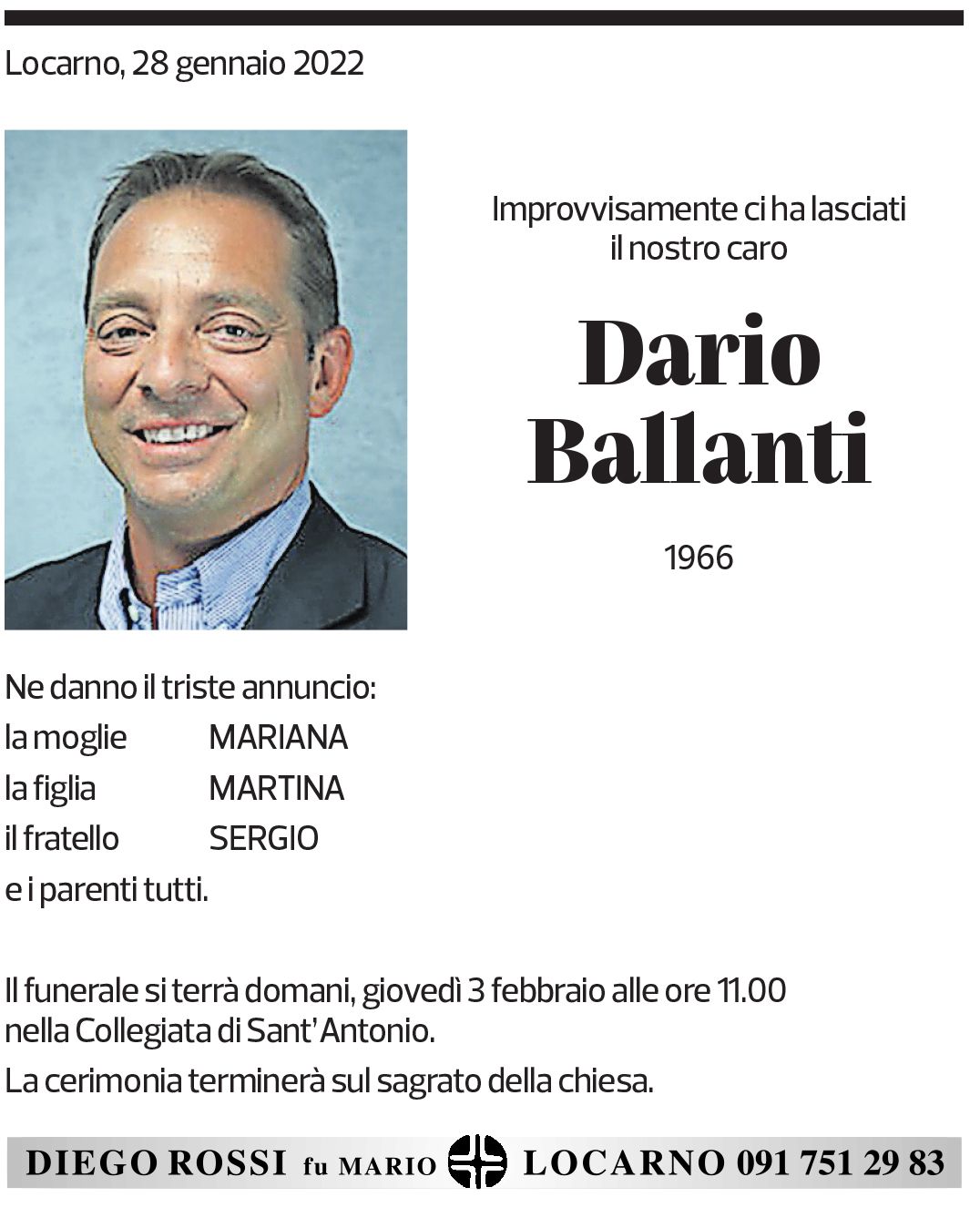 Annuncio funebre Dario Ballanti