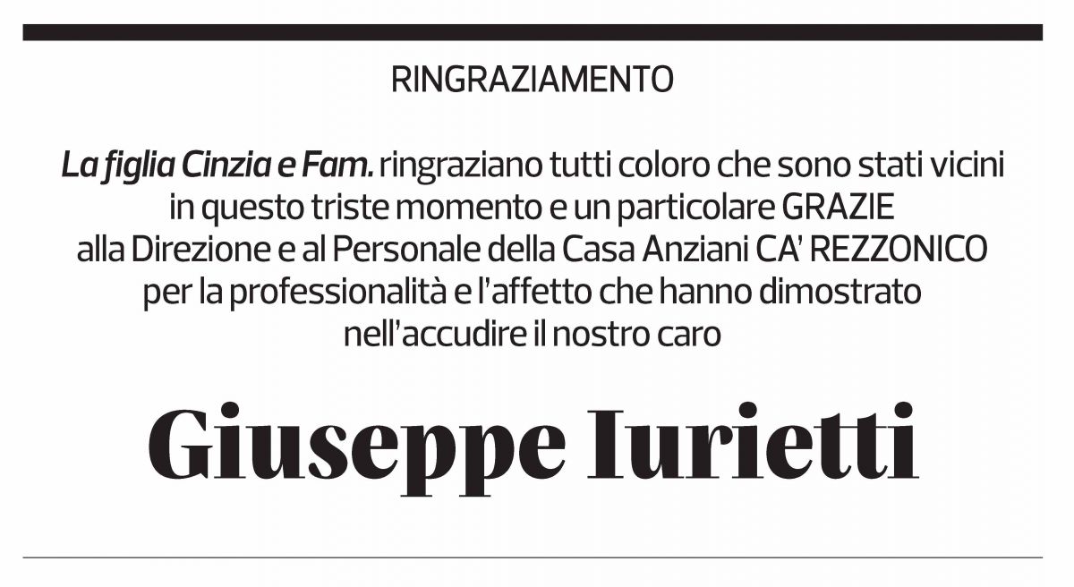 Annuncio funebre Giuseppe Iurietti