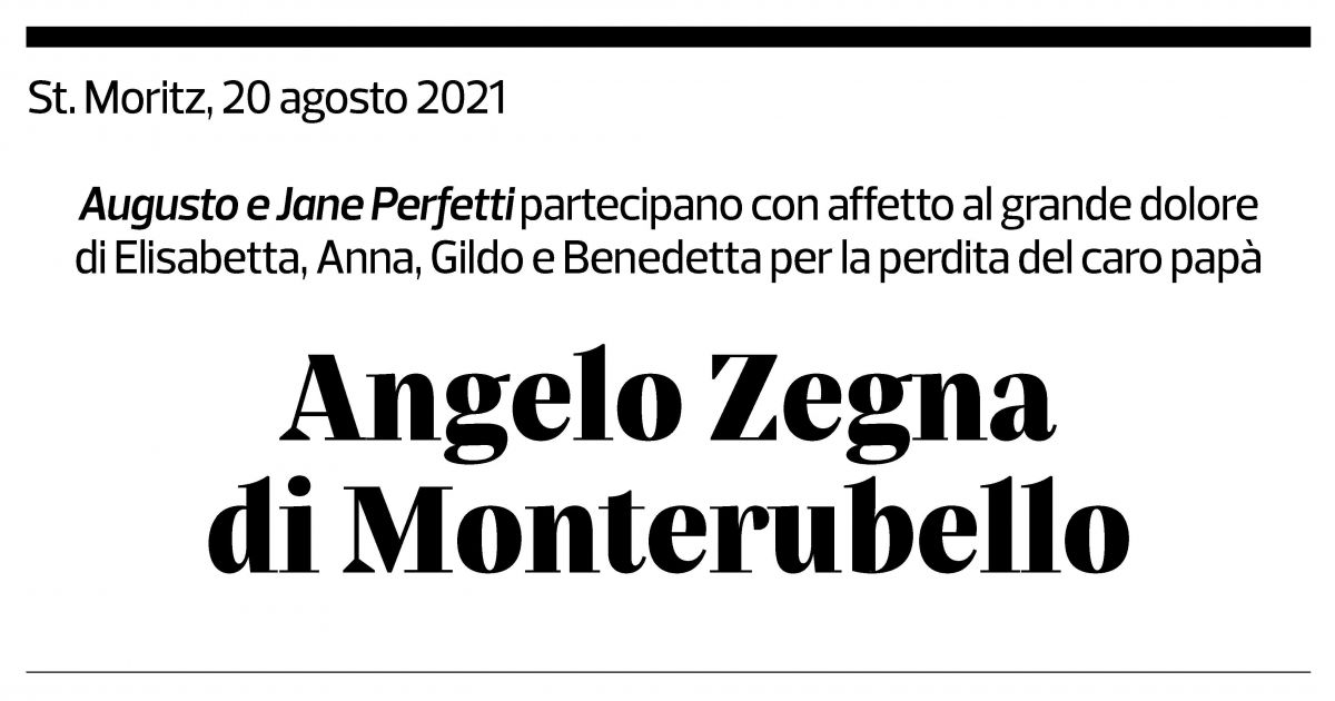 Annuncio funebre Angelo Zegna