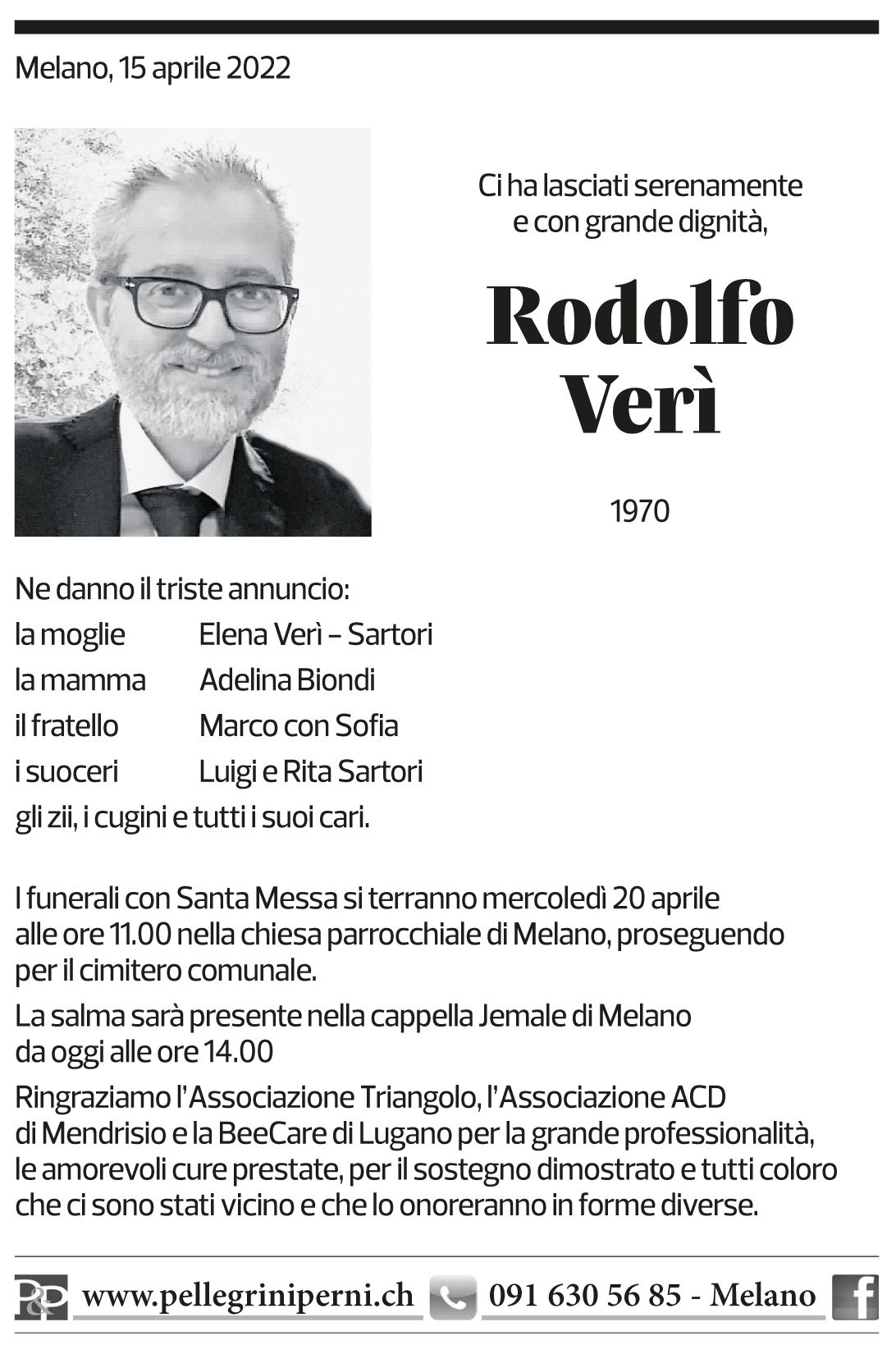 Annuncio funebre Rodolfo Verì