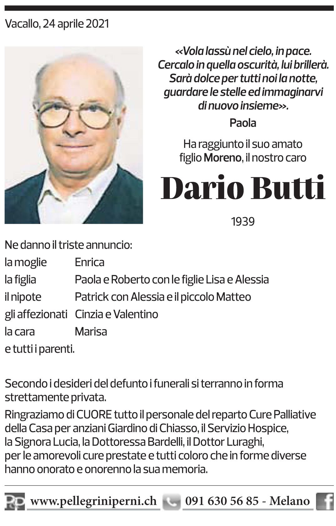 Annuncio funebre Dario Butti