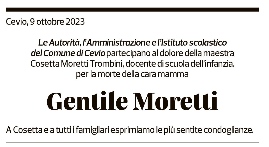 Annuncio funebre Gentile Moretti