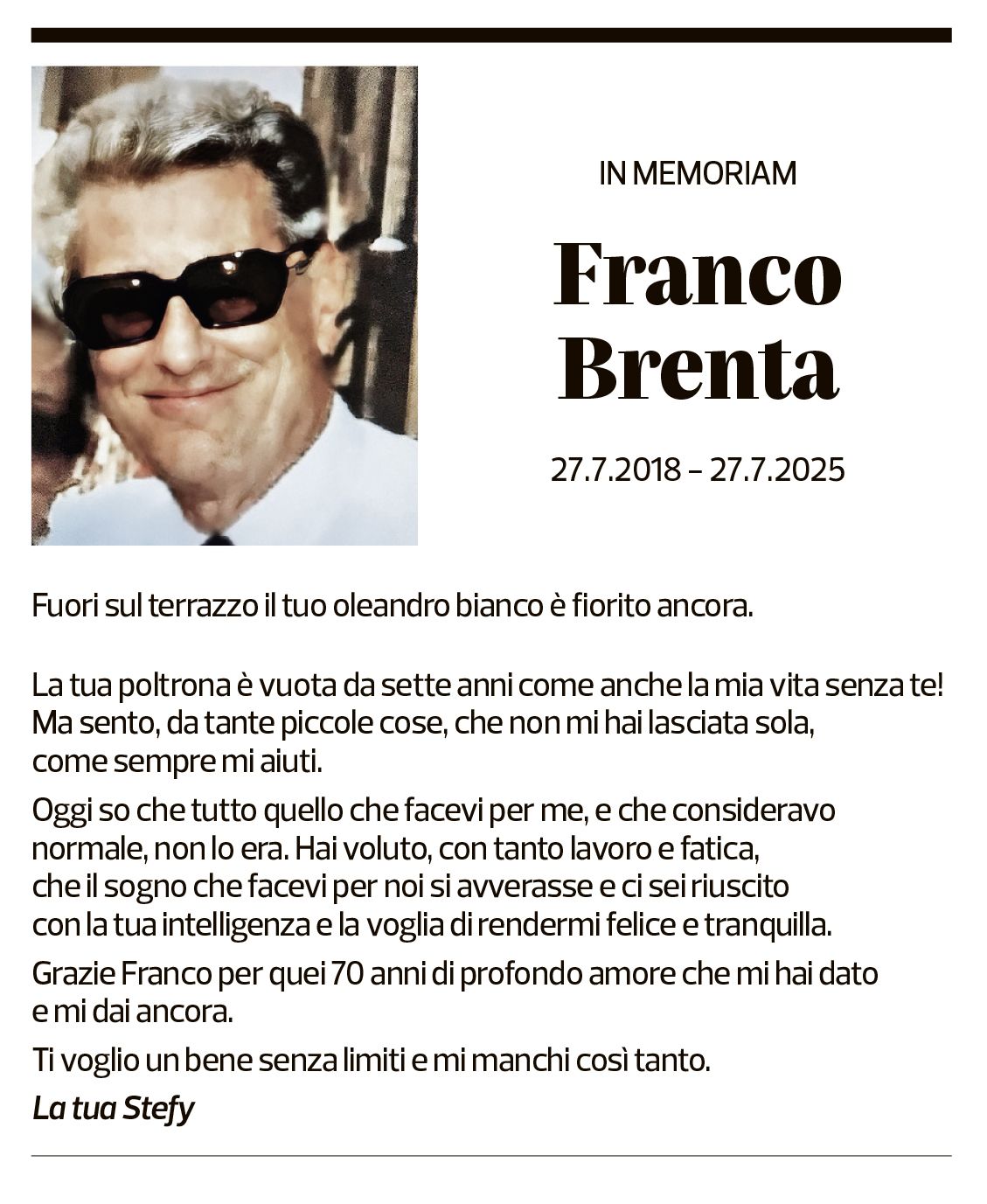 Annuncio funebre Franco Brenta