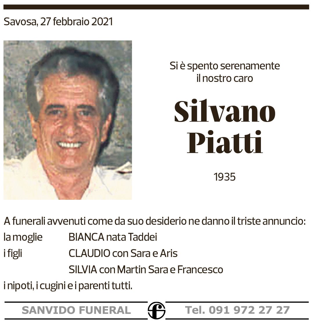 Annuncio funebre Silvano Piatti