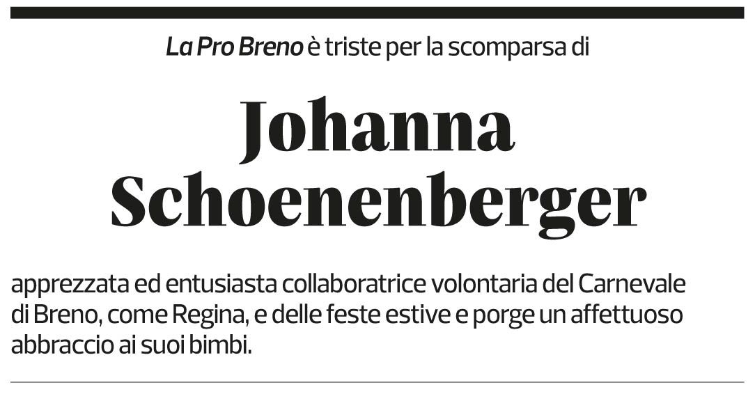 Annuncio funebre Joanna Schoenenberger