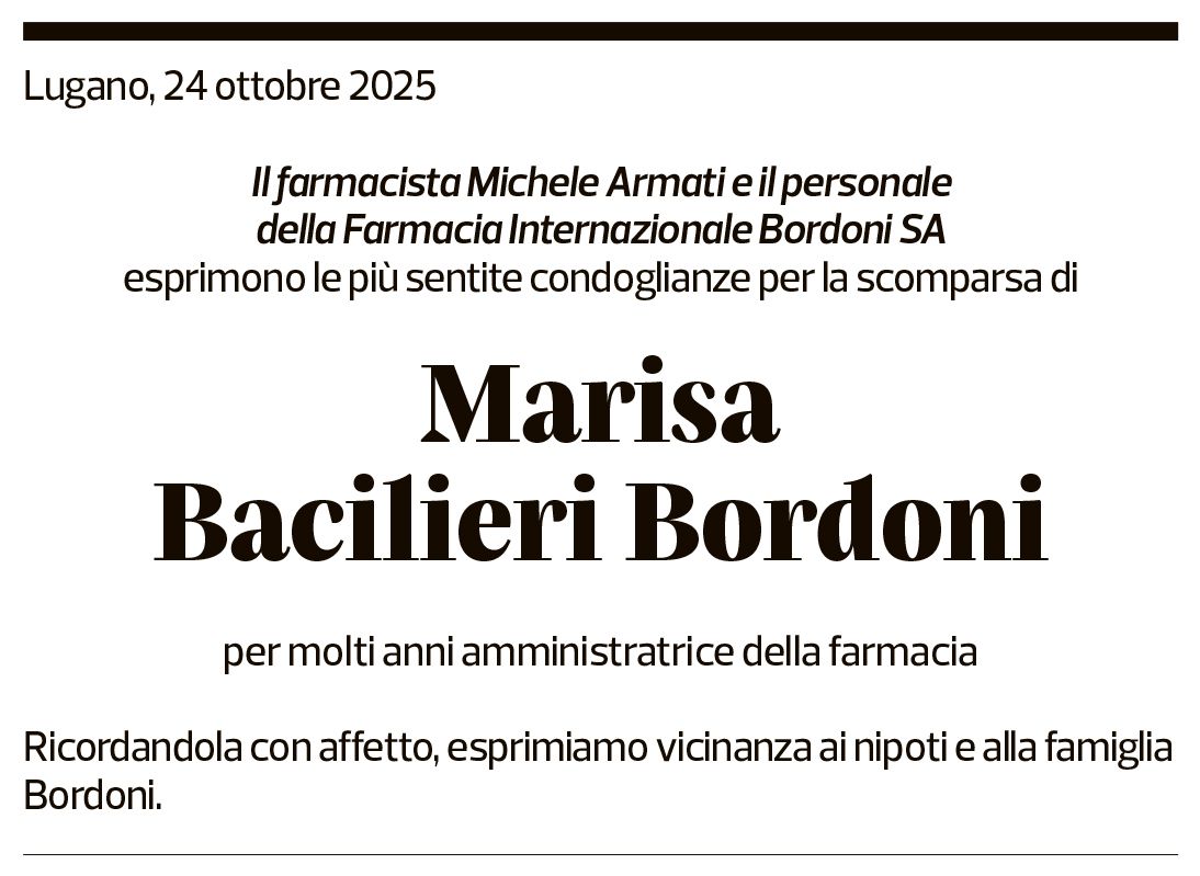 Annuncio funebre Marisa Bacilieri Bordoni