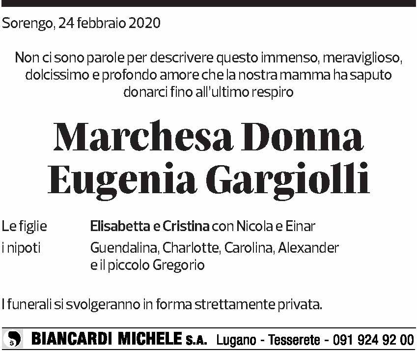 Annuncio funebre Marchesa Donna Eugenia Gargiolli