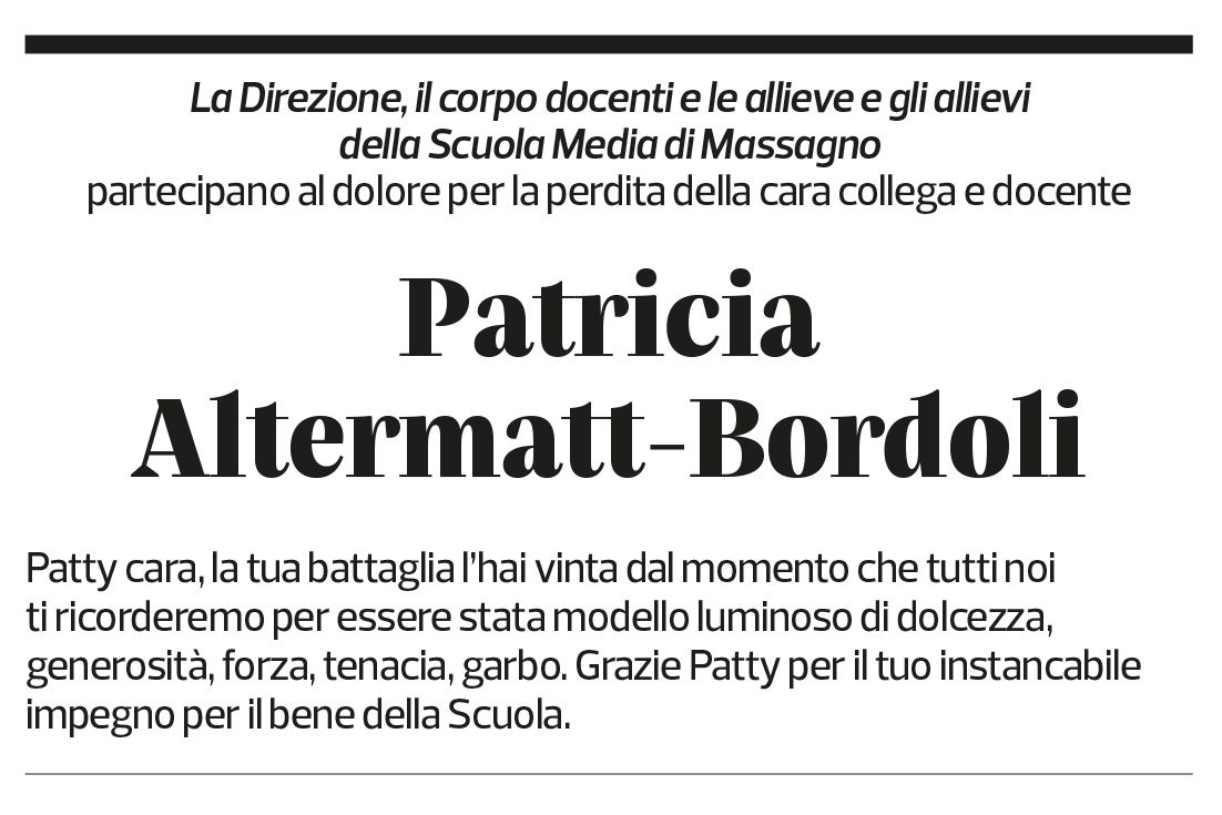 Annuncio funebre Patricia Nicole Altermatt Bordoli