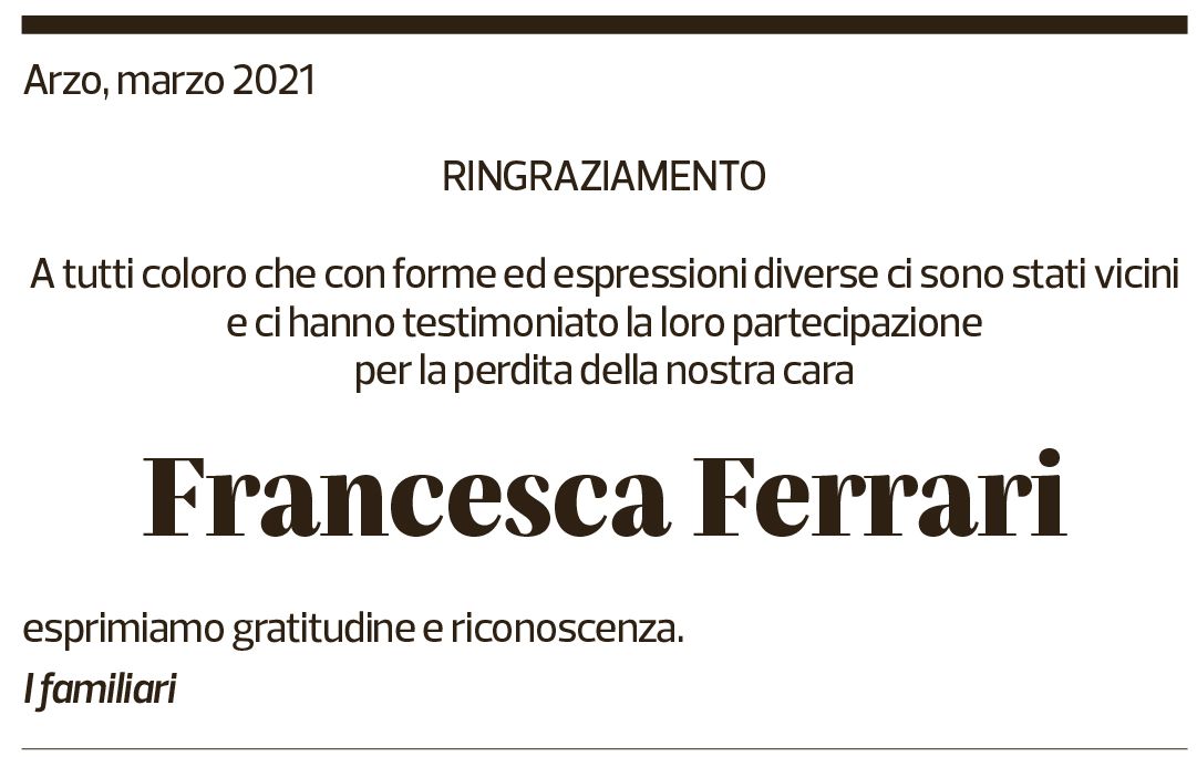 Annuncio funebre Francesca Ferrari