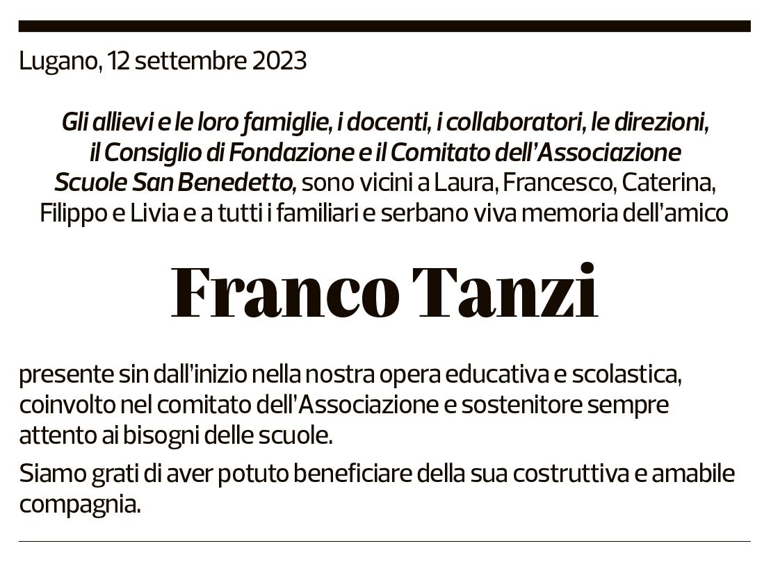 Annuncio funebre Franco Tanzi