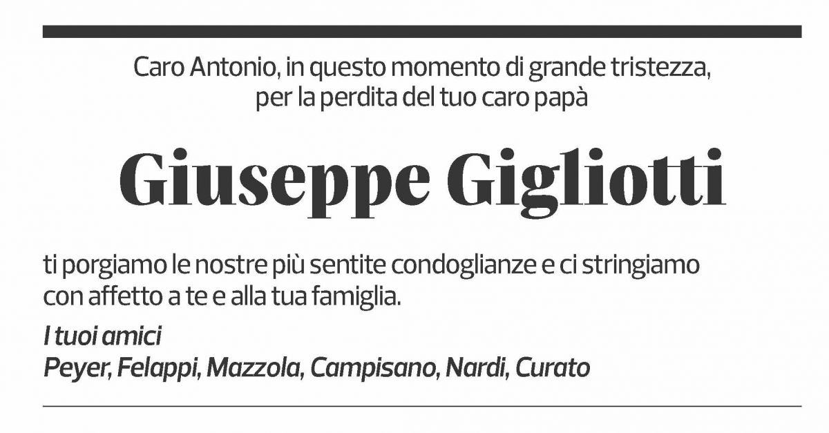 Annuncio funebre Giuseppe Gigliotti