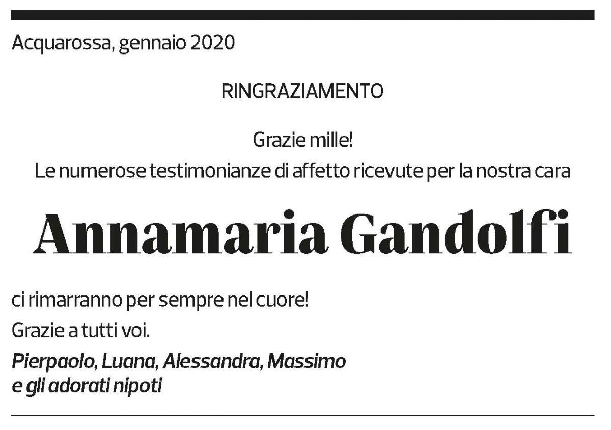 Annuncio funebre Annamaria Gandolfi