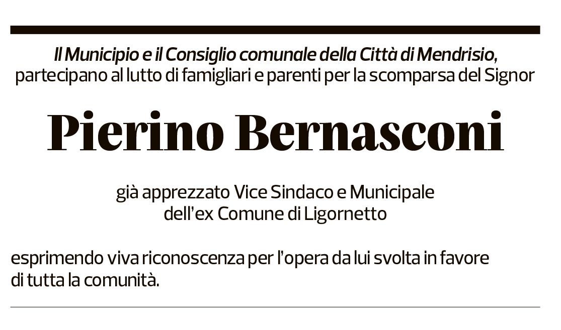Annuncio funebre Pierino Bernasconi