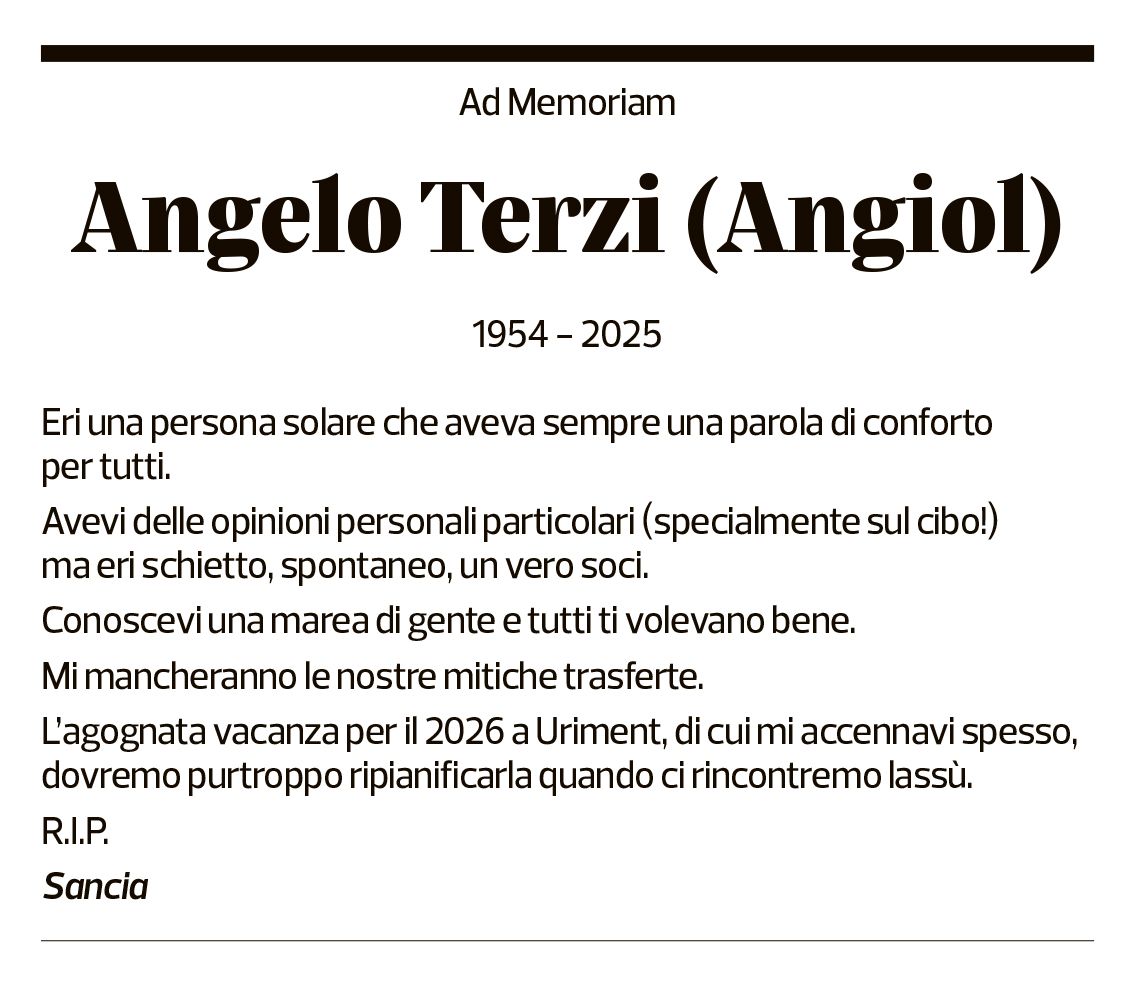 Annuncio funebre Angelo Terzi