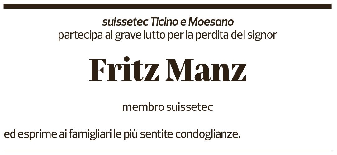 Annuncio funebre Fritz Manz