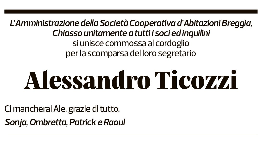 Annuncio funebre Alessandro Ticozzi