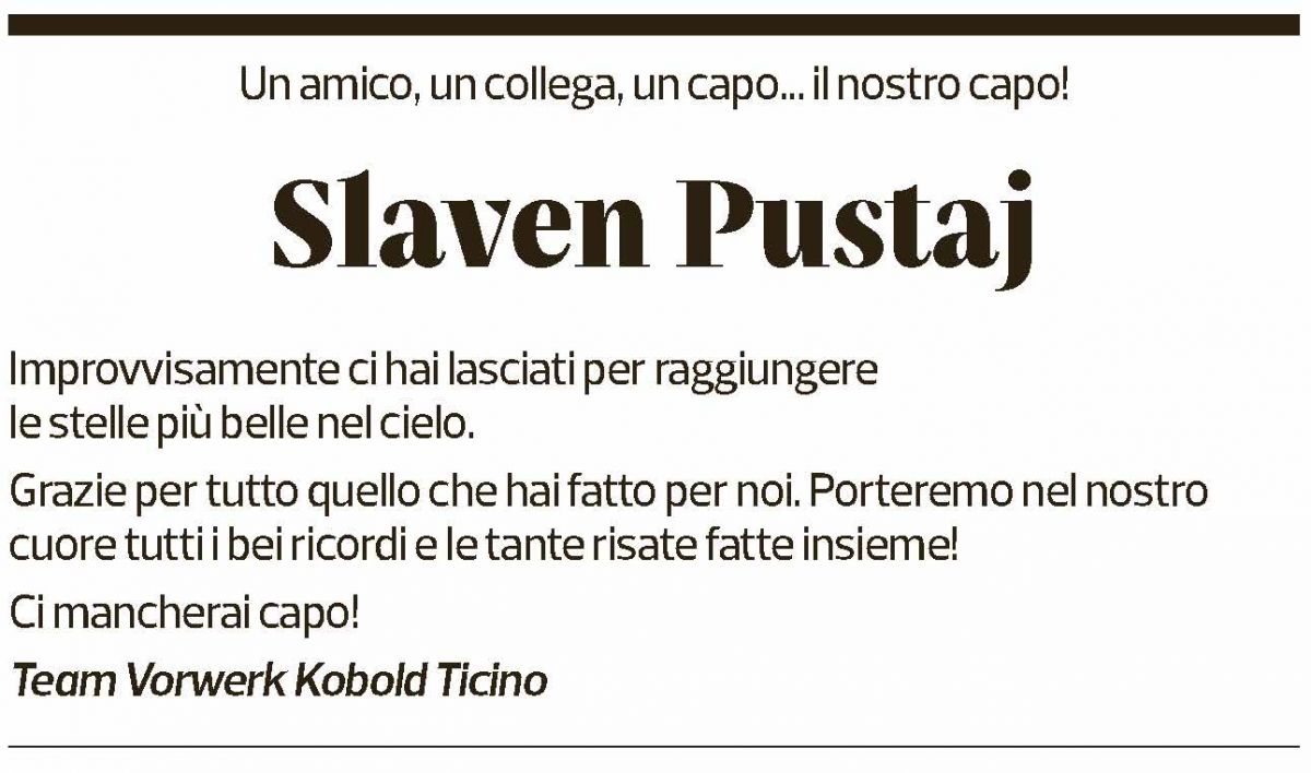 Annuncio funebre Slaven Pustaj