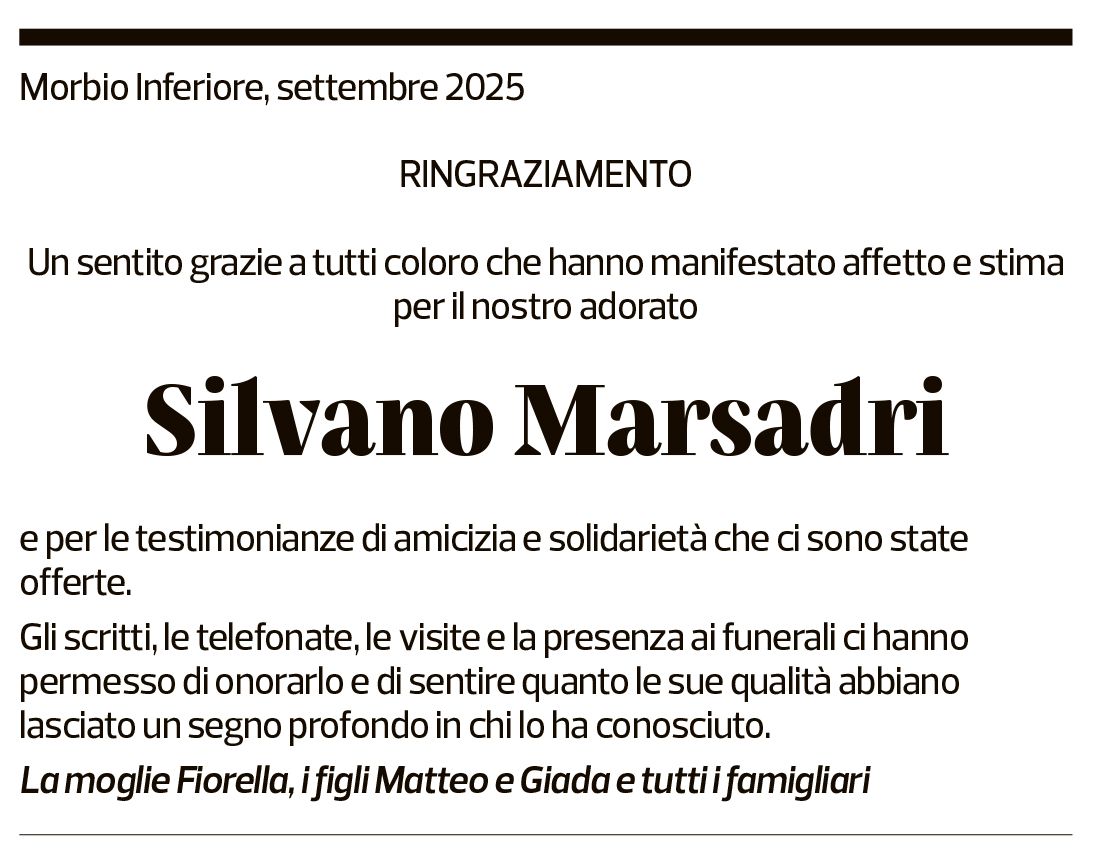 Annuncio funebre Silvano Marsadri