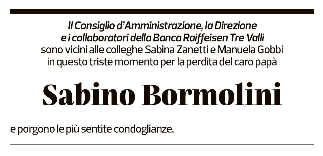 Annuncio funebre Sabino Bormolini