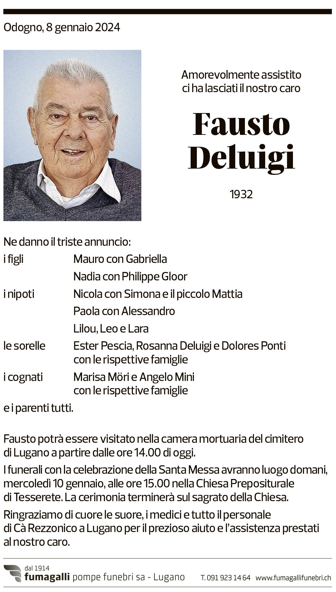 Annuncio funebre Fausto Deluigi