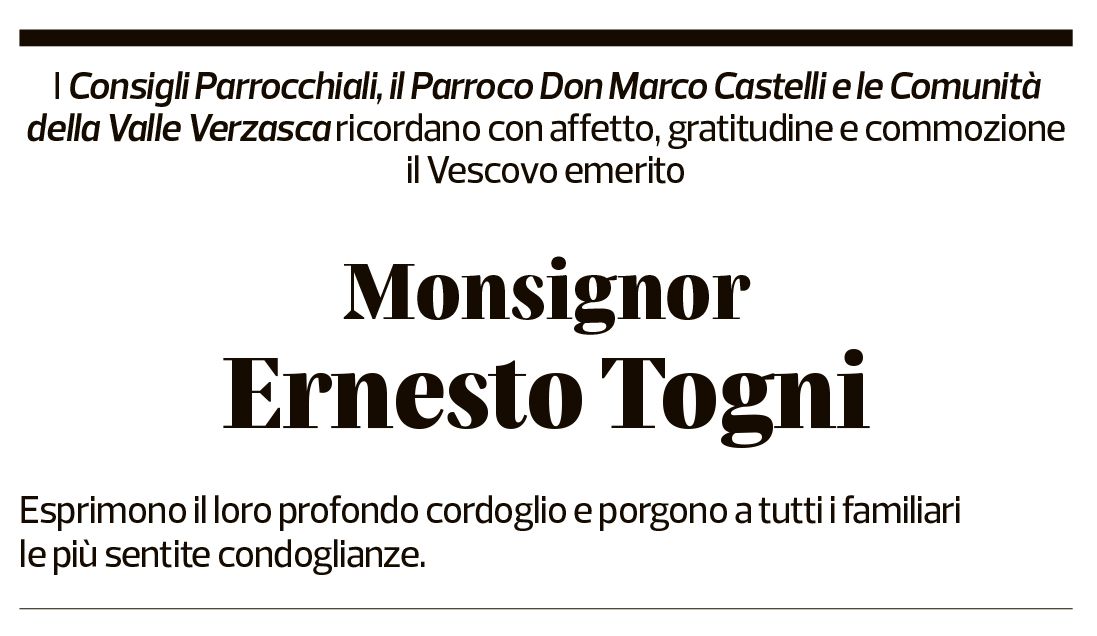 Annuncio funebre Ernesto Togni