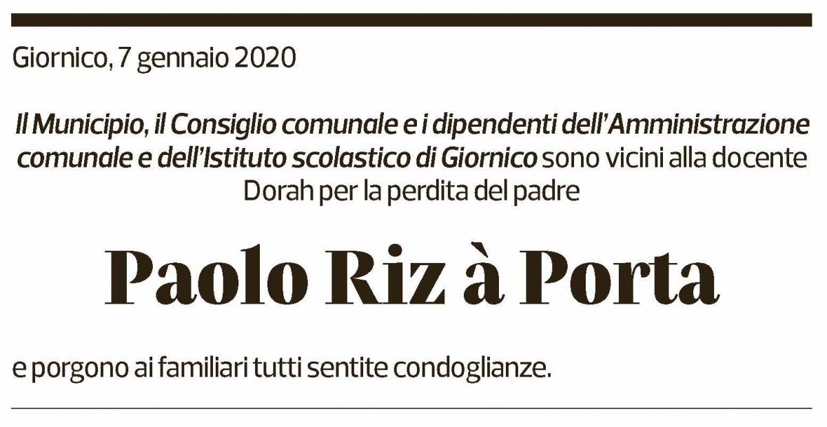 Annuncio funebre Paolo Riz à Porta