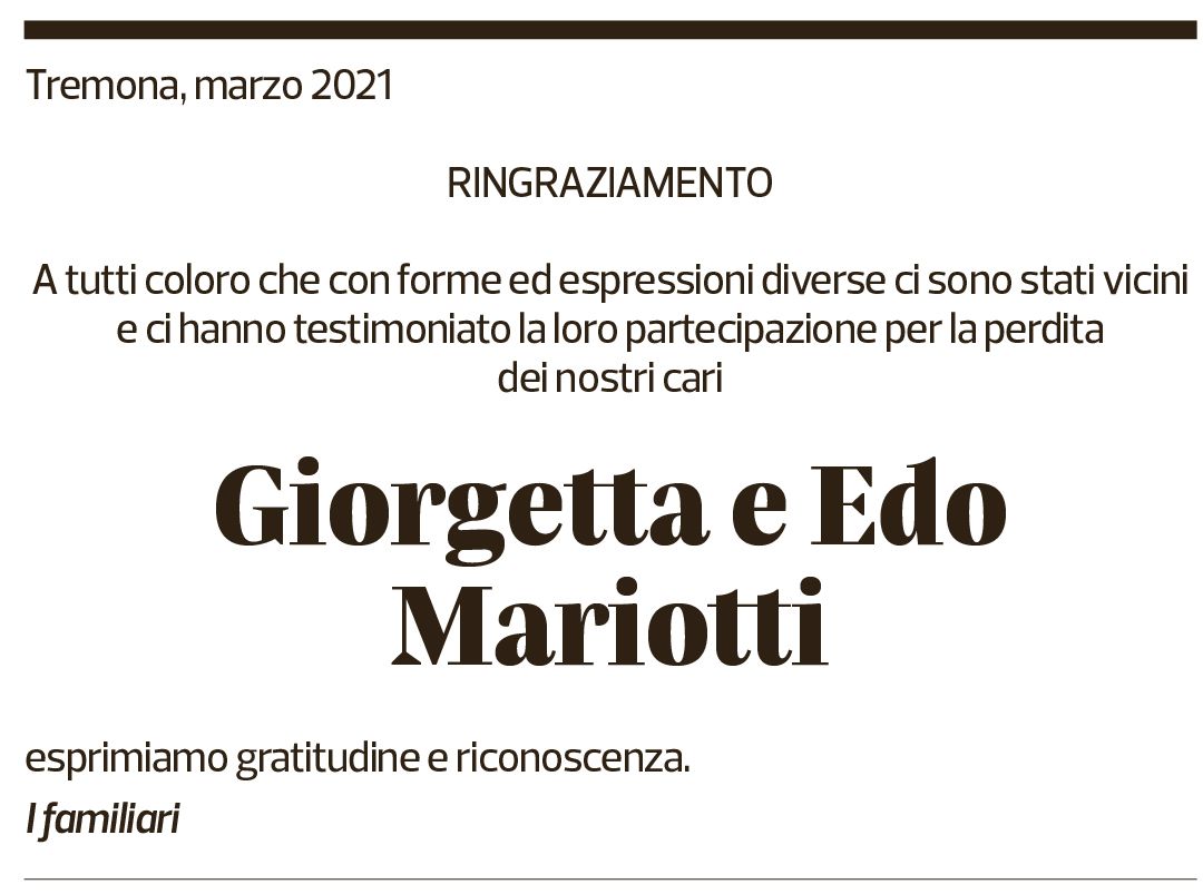 Annuncio funebre Giorgetta E Edo Mariotti