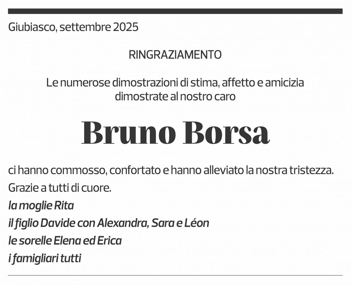 Annuncio funebre Bruno Borsa