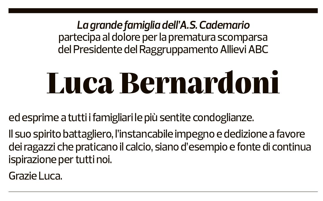 Annuncio funebre Luca Bernardoni