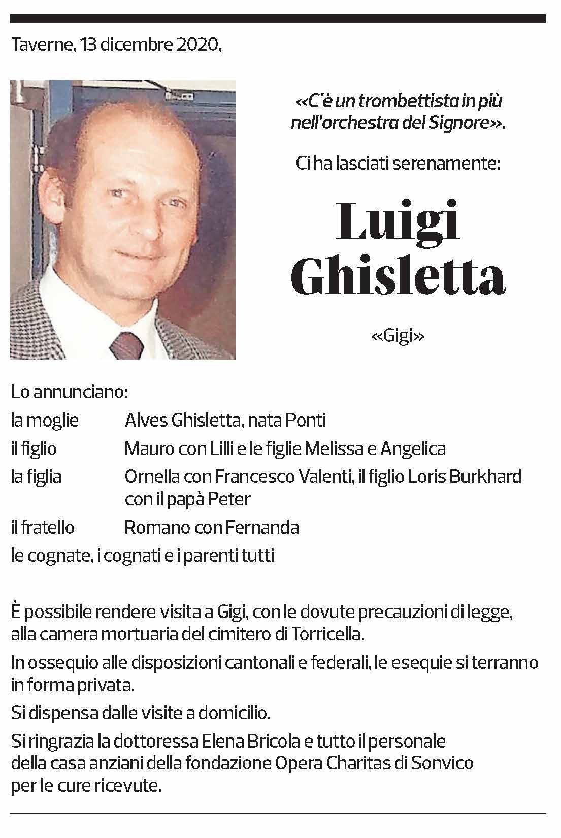 Annuncio funebre Luigi Ghisletta