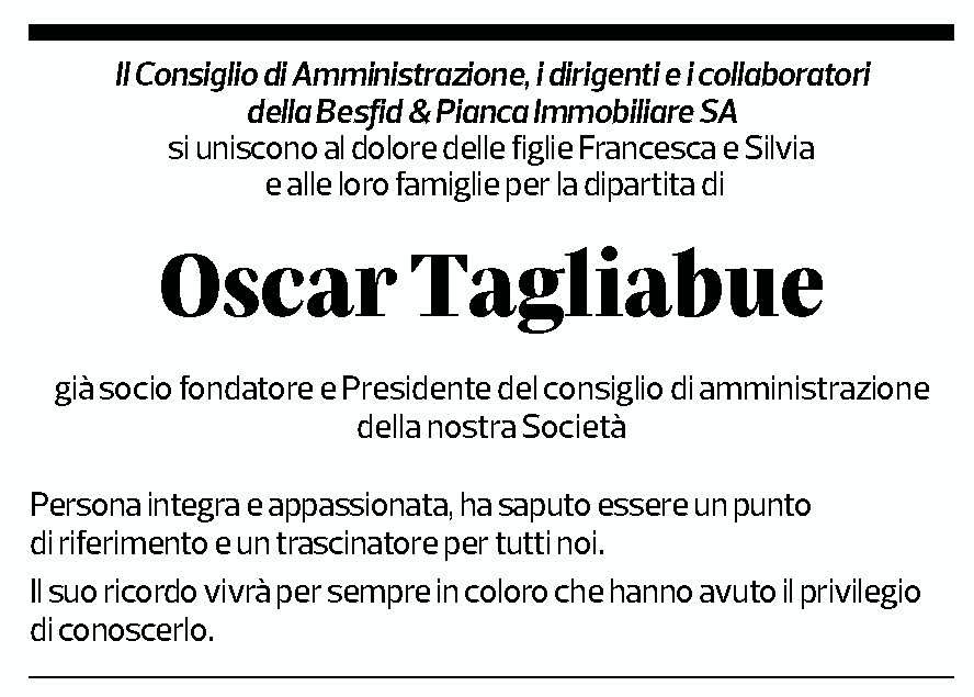 Annuncio funebre Oscar Tagliabue