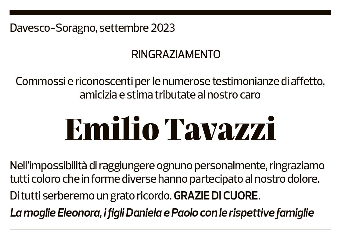 Annuncio funebre Emilio Tavazzi