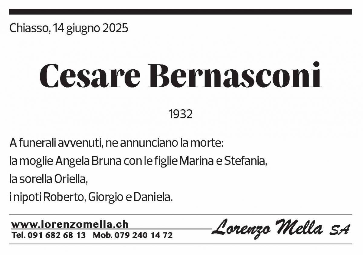 Annuncio funebre Cesare Bernasconi