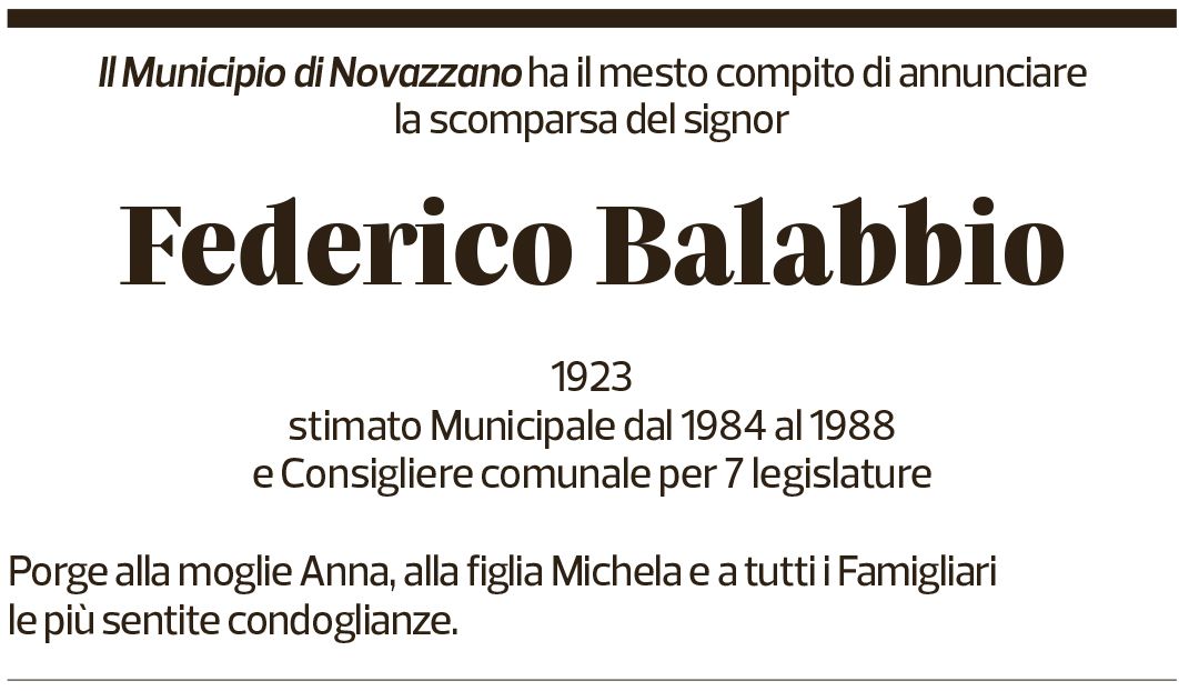 Annuncio funebre Federico Balabbio