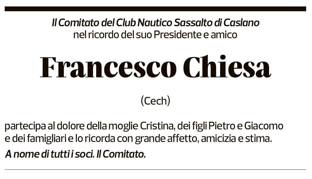 Annuncio funebre Francesco Chiesa