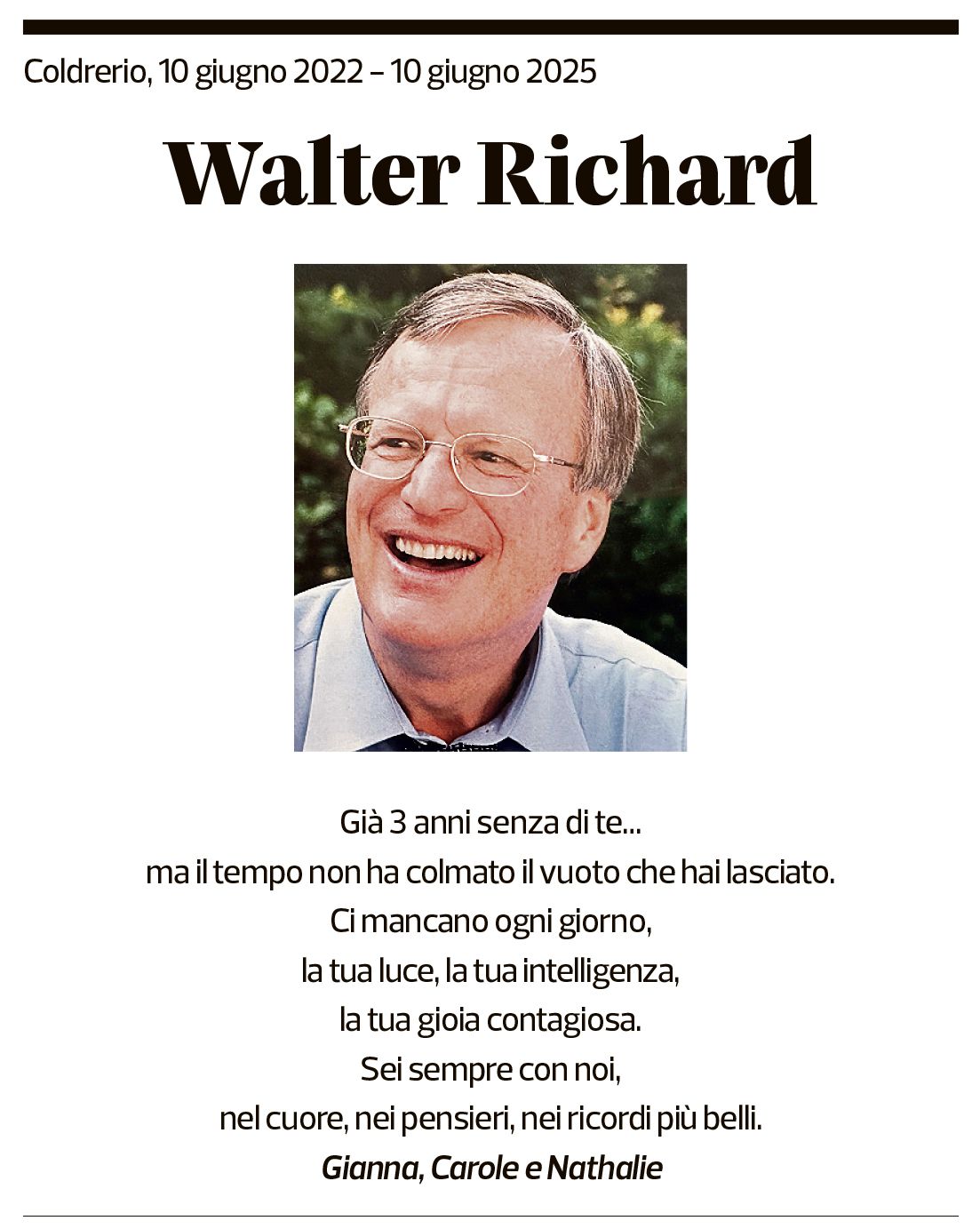 Annuncio funebre Walter Richard