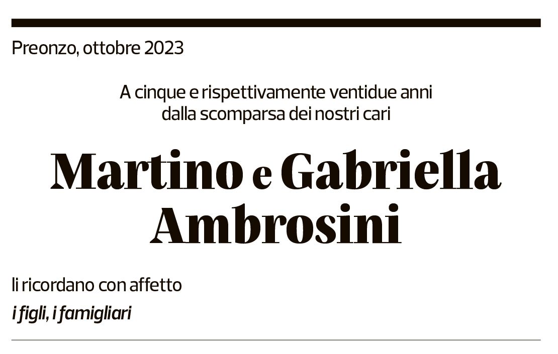 Annuncio funebre Martino Ambrosini Gabriella Ambrosini