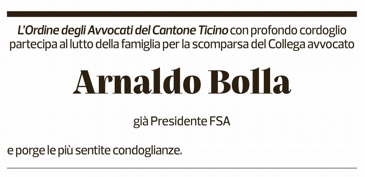 Annuncio funebre Arnaldo Bolla