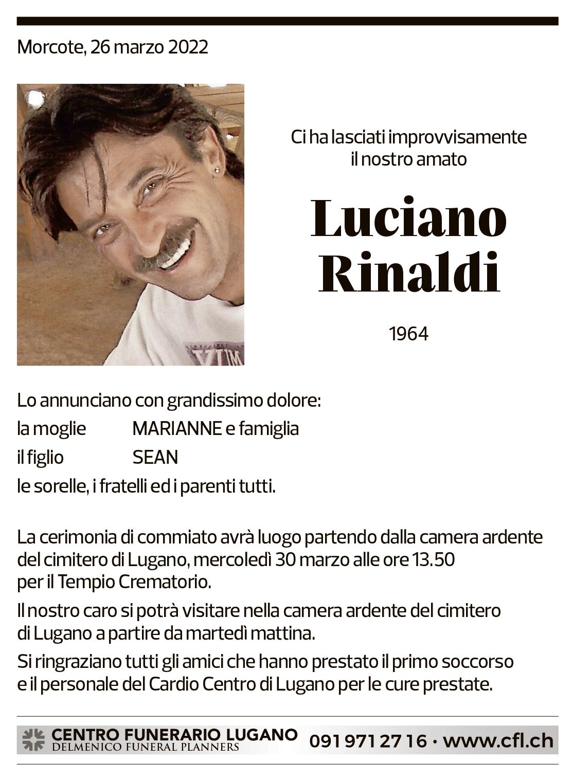 Annuncio funebre Luciano Rinaldi