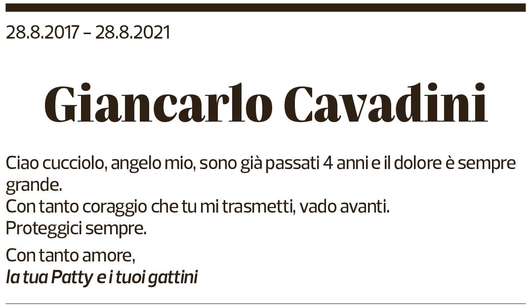 Annuncio funebre Giancarlo Cavadini