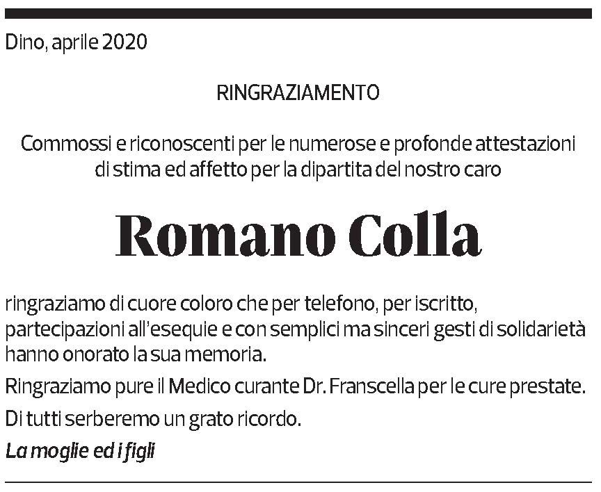 Annuncio funebre Romano Colla