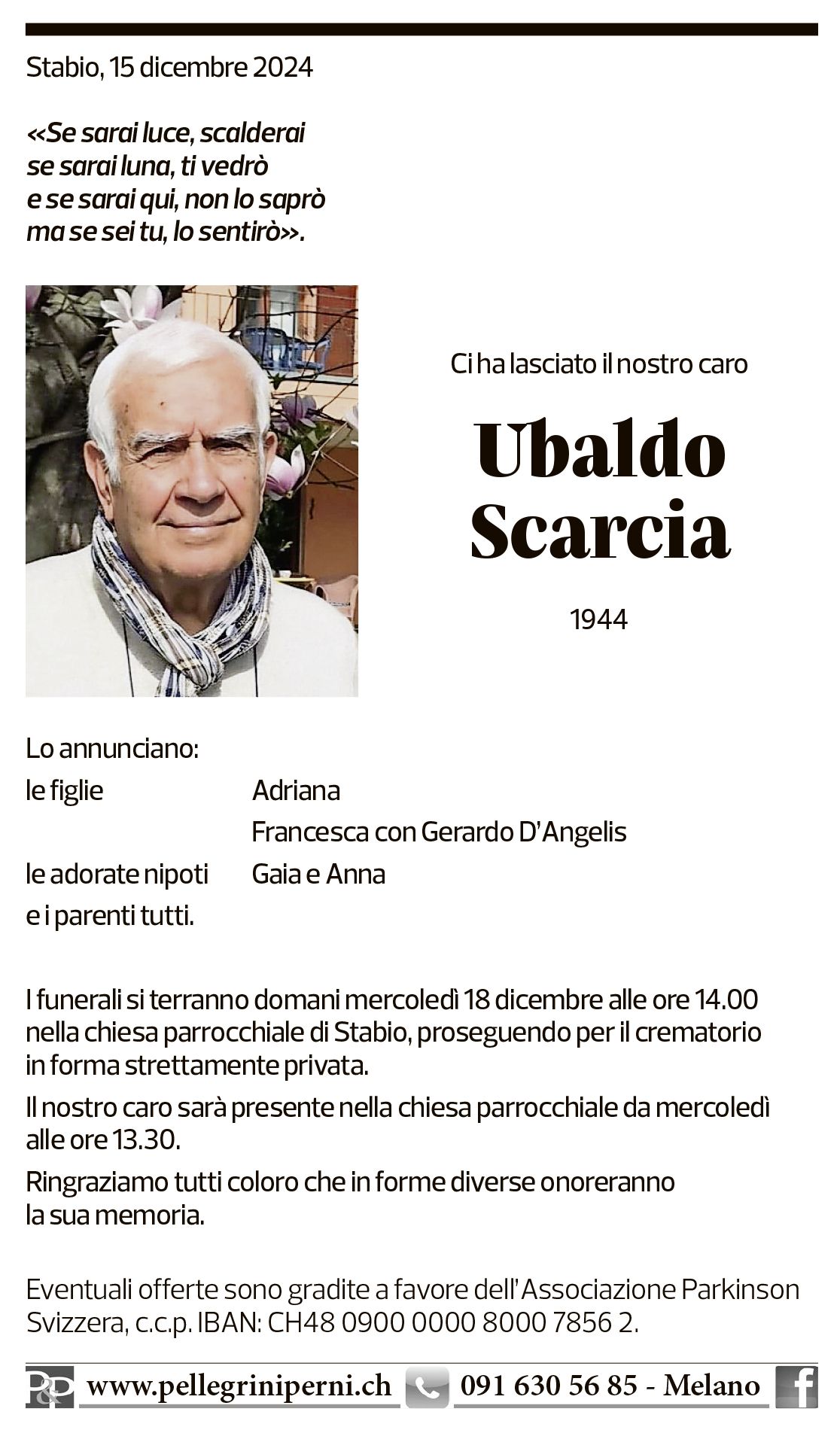 Annuncio funebre Ubaldo Scarcia