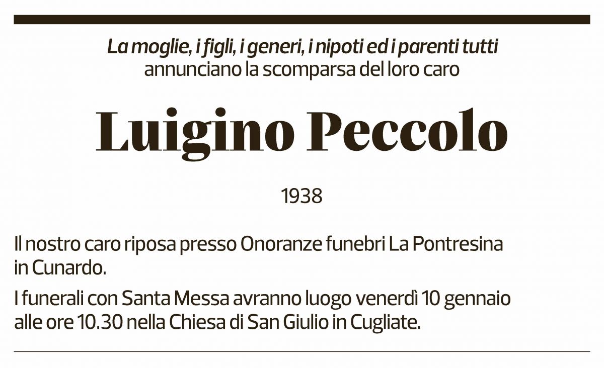 Annuncio funebre Luigino Peccolo