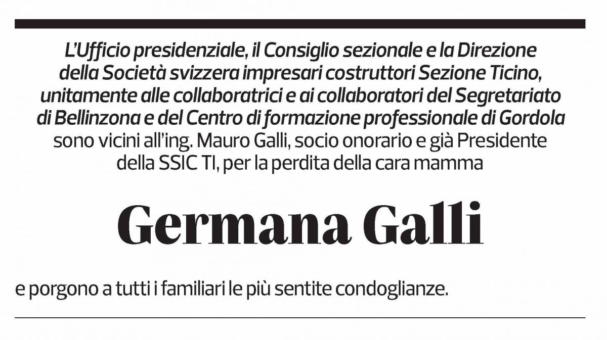 Annuncio funebre Germana Galli