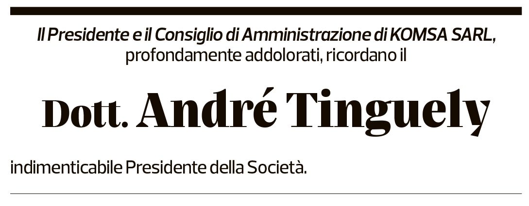 Annuncio funebre André Tinguely