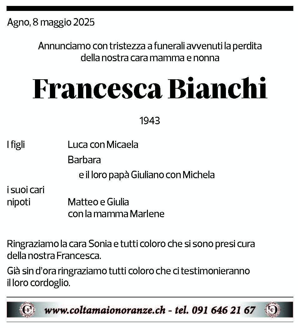 Annuncio funebre Francesca Bianchi