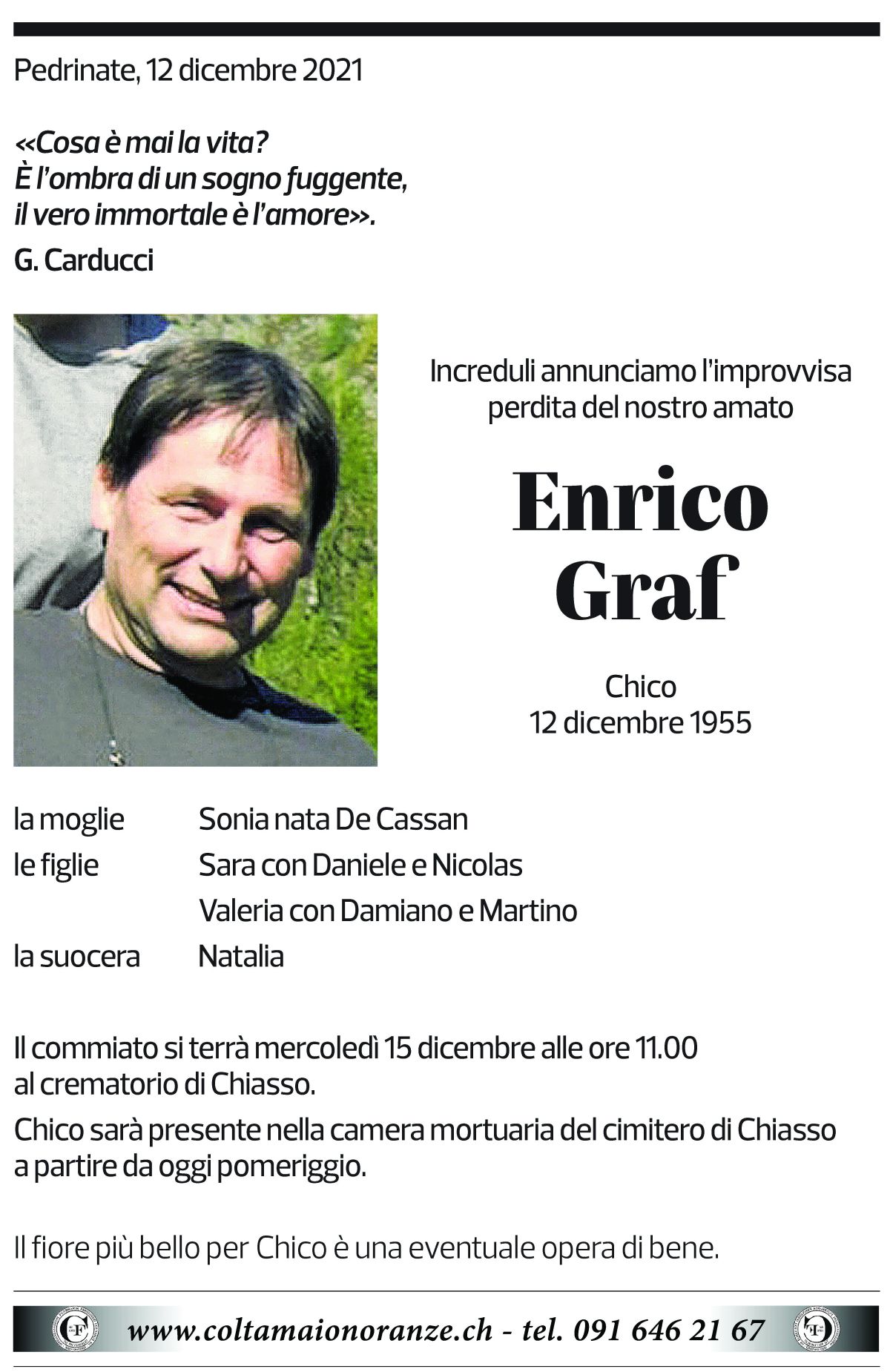 Annuncio funebre Enrico Graf