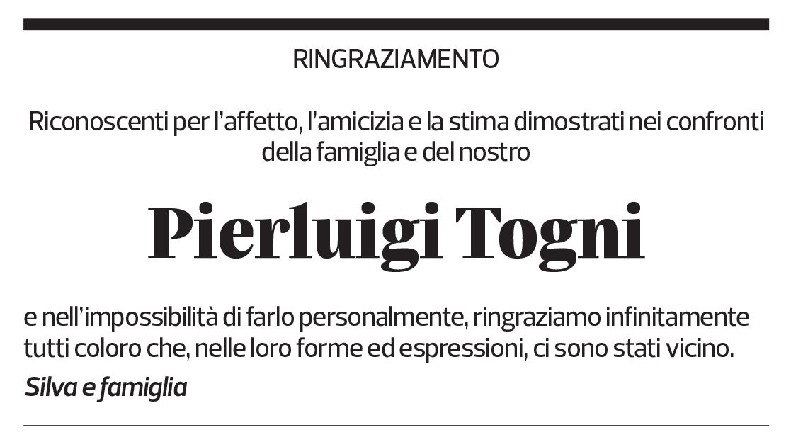 Annuncio funebre Pierluigi Togni